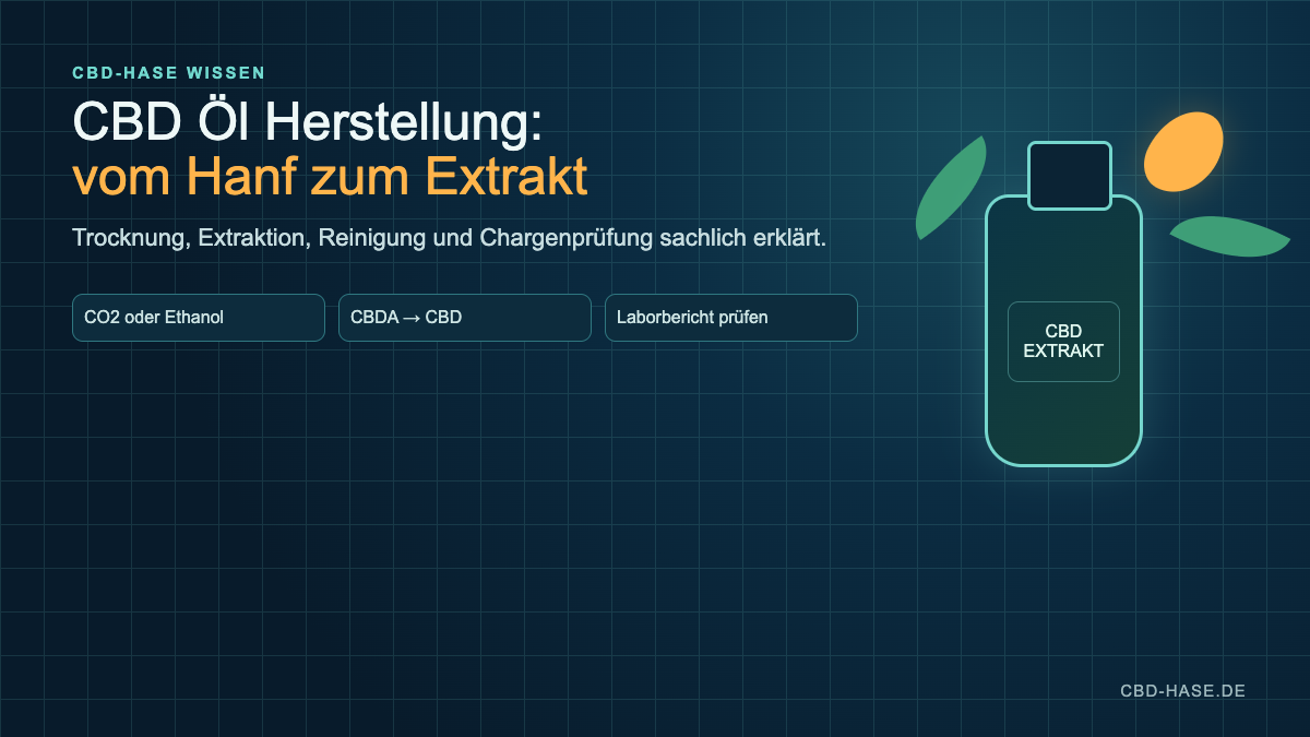 Titelbild zur CBD Öl Herstellung vom Hanf bis zum geprüften Extrakt
