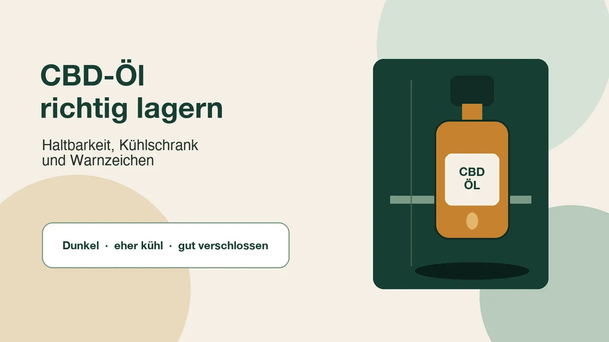 Titelbild: CBD-Öl-Flasche dunkel und geschützt in einem Schrank lagern